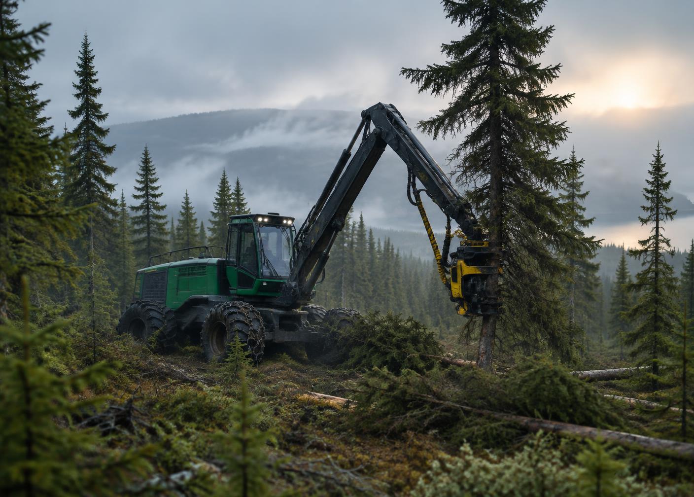 Harvester in boreal forest