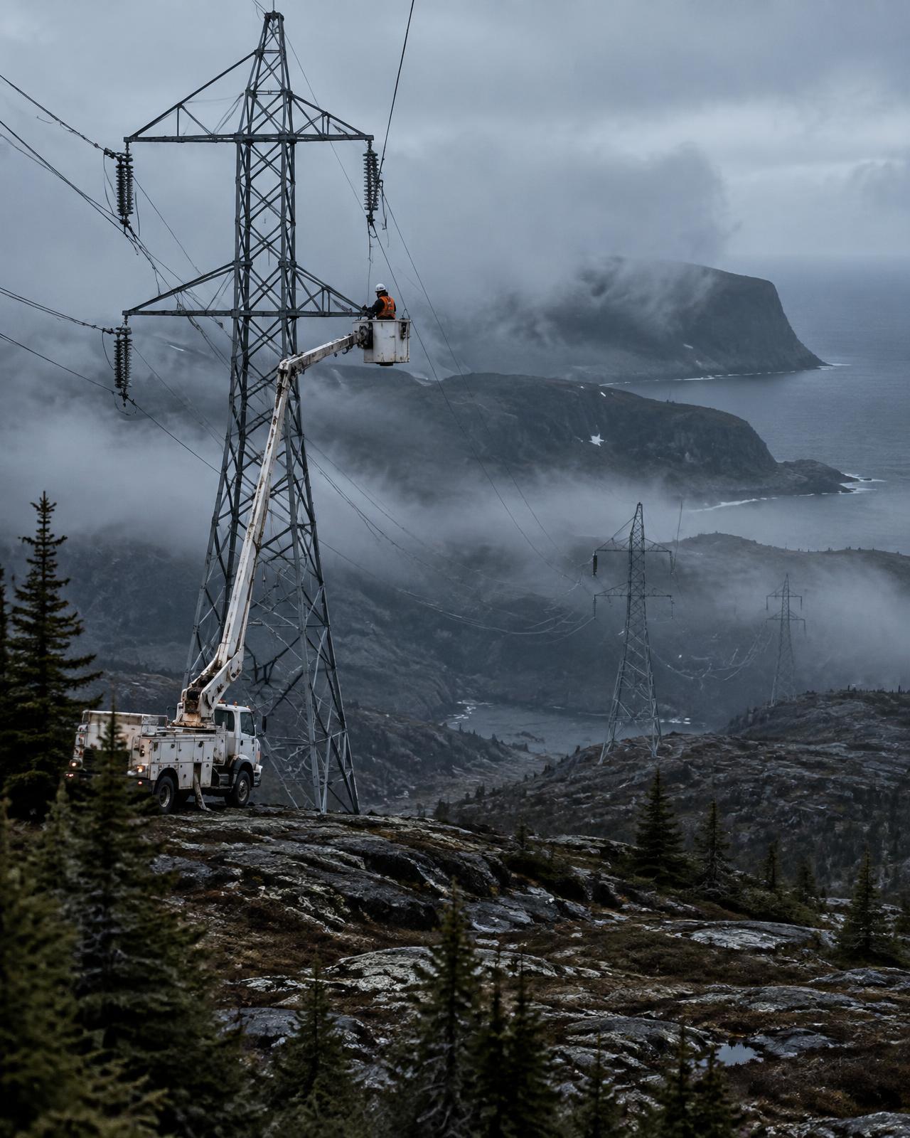 Line crew on a transmission tower